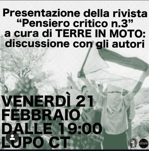 presentazione della rivista   PENSIERO CRITICO n' 3   e chiacchiera con gli autori 